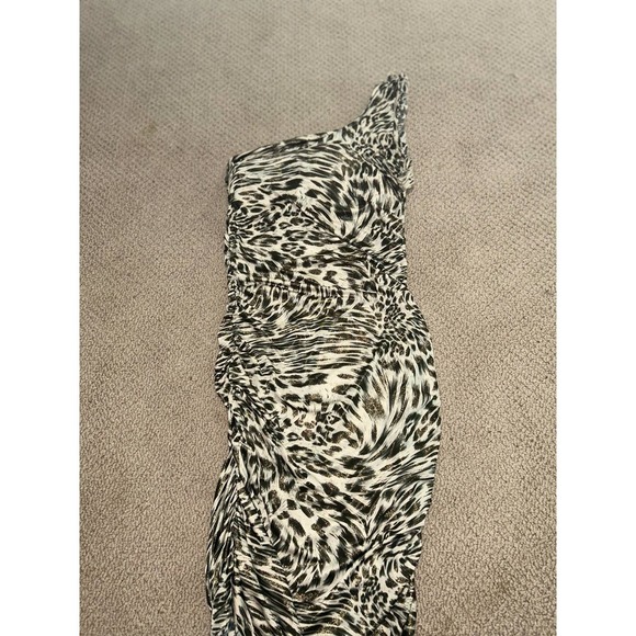 Y2K Body Central Sparkling Cheetah Print One Shoulder Body Con Padded Dress M/L - Picture 4 of 12